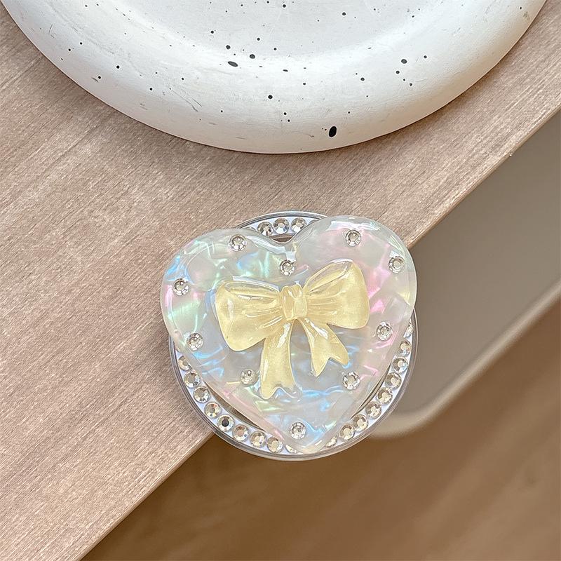 Korean Heart Bow Rhinestone Magnetic Desktop Phone Stand with Airbag Folding Finger Ring