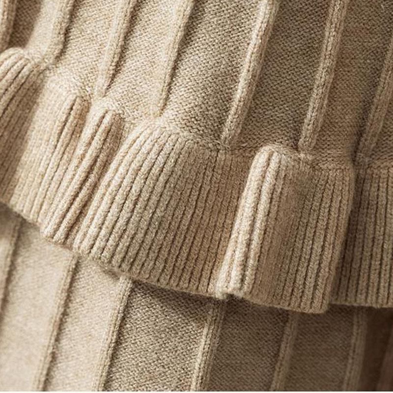 Fusta tricotată Femei Toamnă și Iarnă cu talie înaltă Fusta plisată A-line Volane Culoare pură Talie elastică