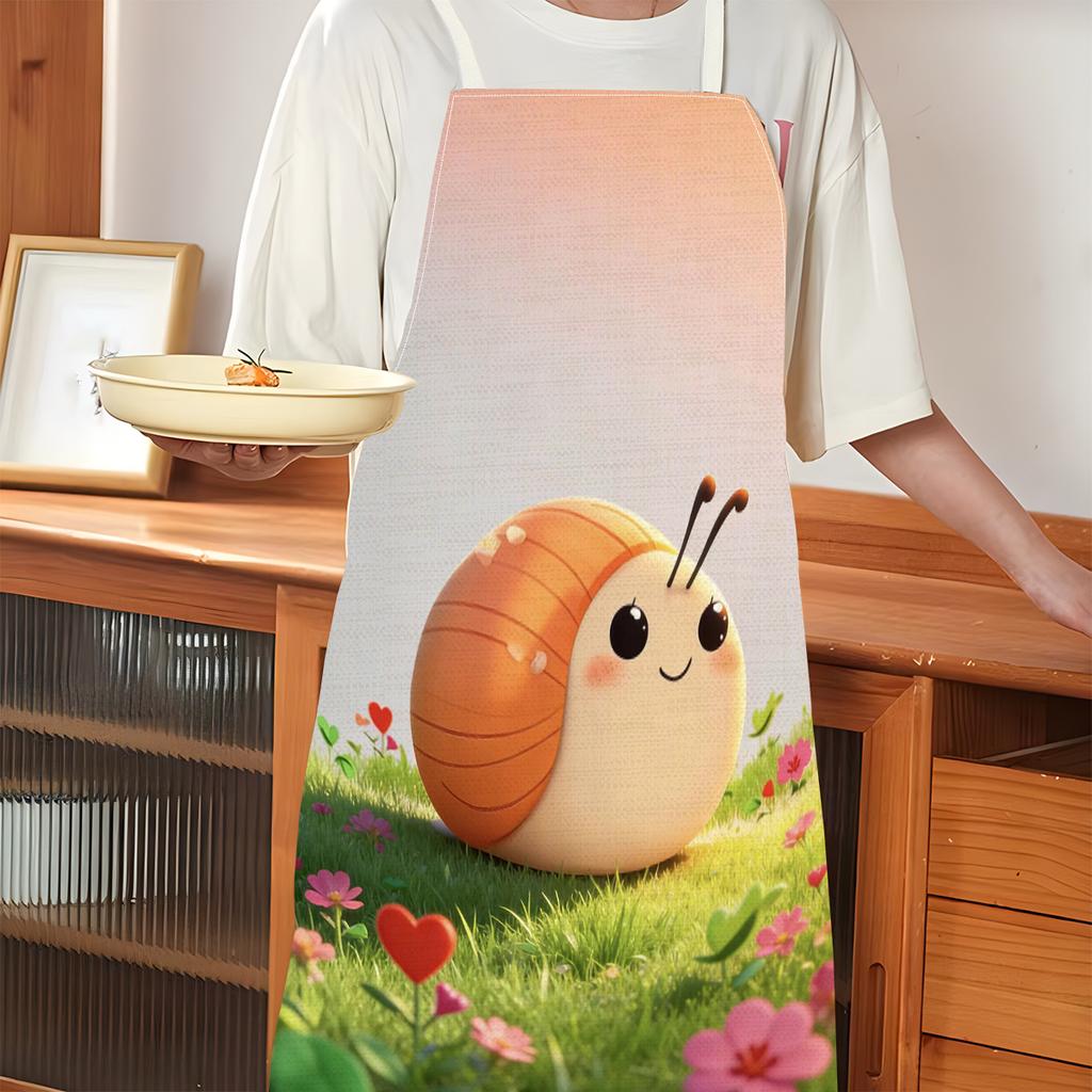 1pc 2D Cute Snail Apron Linen Kitchen Baking Cooking Garden Party Funny Animal Design Adjustable Neck Strap Home Use