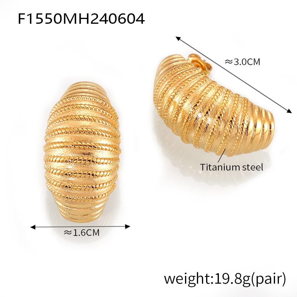 French Niche Design Striped Texture Stud Earrings Light Luxury Cold Individual Titanium Steel Earrings Do Not Fade