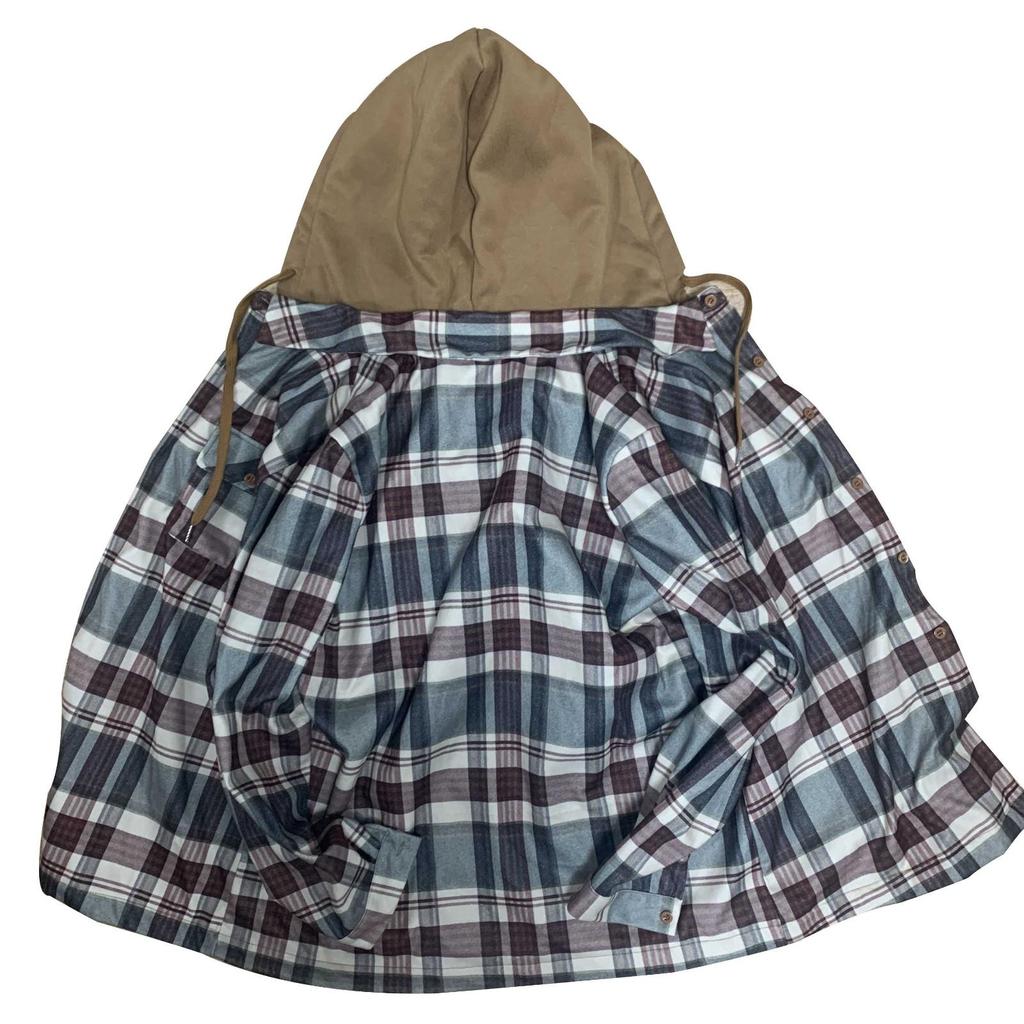 Classic plaid cotton-padded coat, plus size hooded shirt and coat.