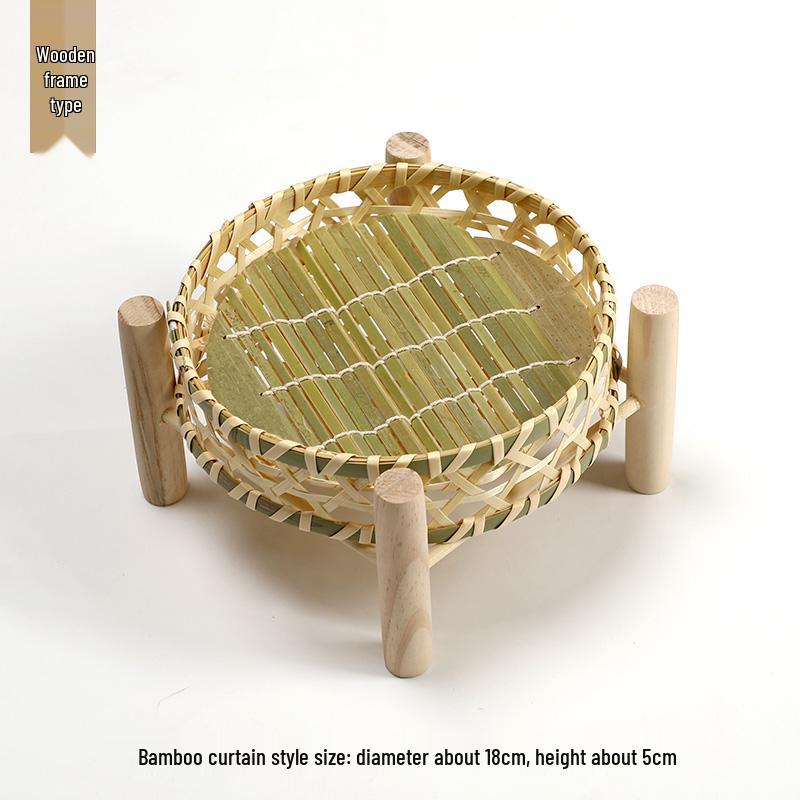 Handmade Bamboo Woven Basket Set - Round Winnowing Basket and Snack Plate for Hotel or Restaurant Use