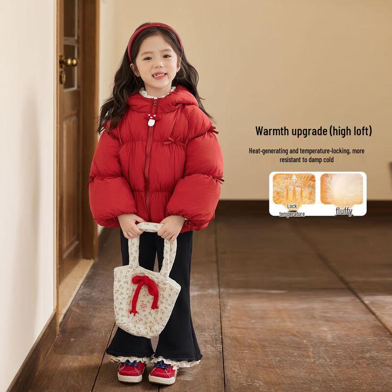 LUSON Baby Girl s Puffy Bowknot Hooded Winter Jacket 130