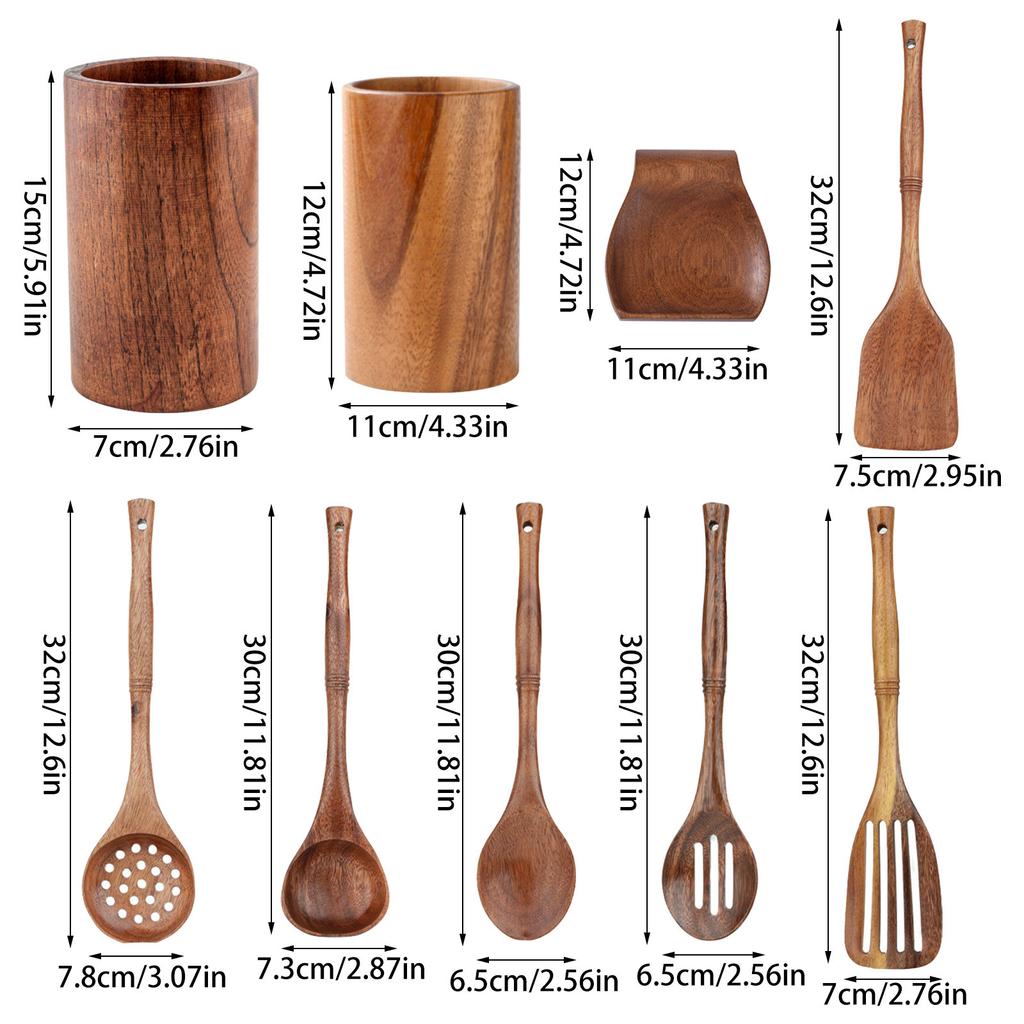 Natuurlijk Teakhout Keukengerei - Comfortabele Handgreep Kooklepels En Gereedschap, Keukengerei, Houten Kookgerei Voor De Keuken