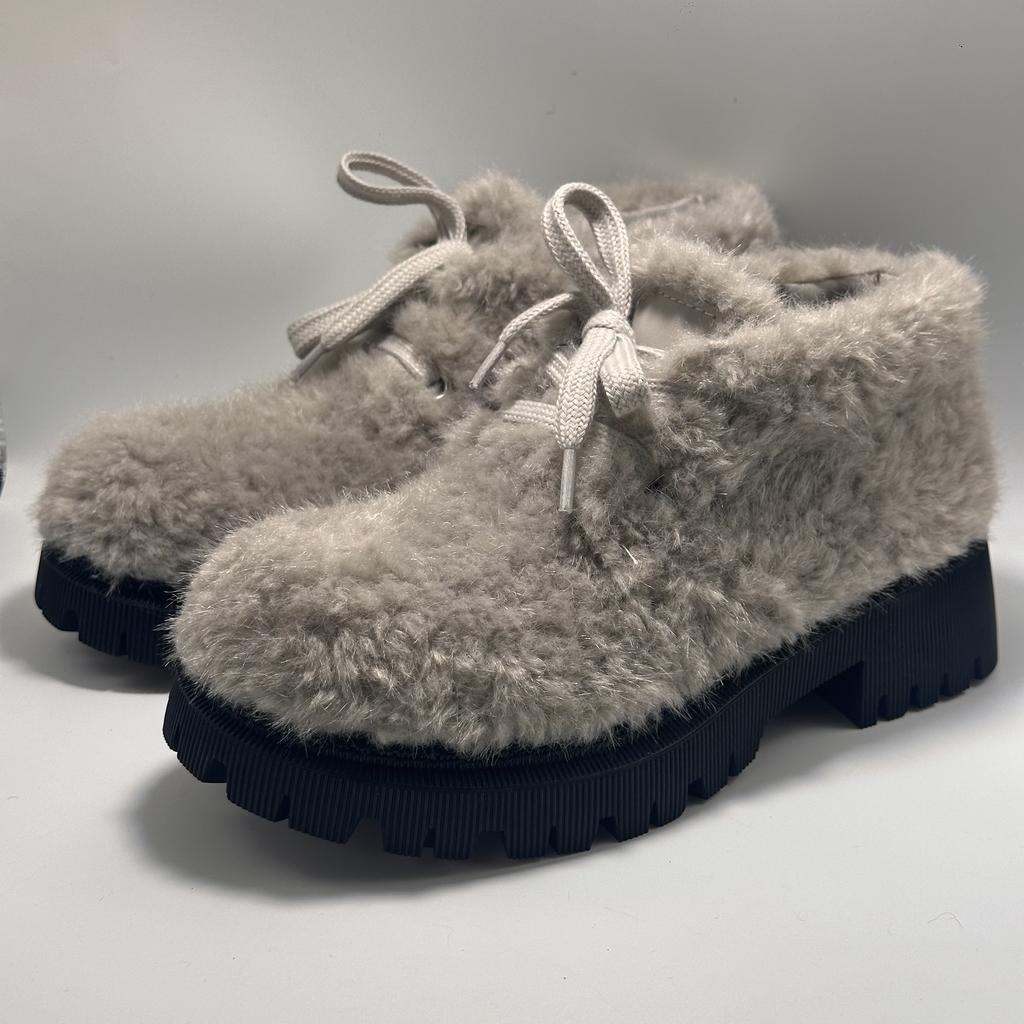 25 Autumn and Winter New Teddy Velvet Thick-soled Heightened Odd-headed Imitation Lamb Wool Snow Boots Women's Medium and Long Fluffy Boots