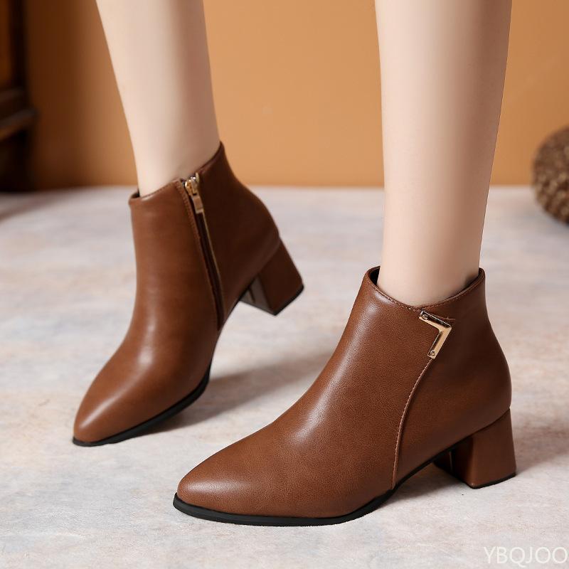 Autumn Winter New Edition Fashionable Versatile Women's Boots Zipper Short Women's Boots Elegant Simple Pointed Women's Shoes