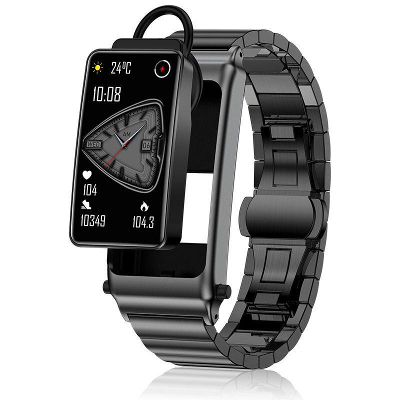 

Universal Smartwatch & Bluetooth Earphones: Large Full Touchscreen, Blood Sugar Monitor, NFC Payment, Black Steel Band.