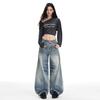 Women's Retro Blue Wide-Leg Jeans: Low-Rise, Loose, Straight, Floor-Length, Slimming Design for Autumn 2025