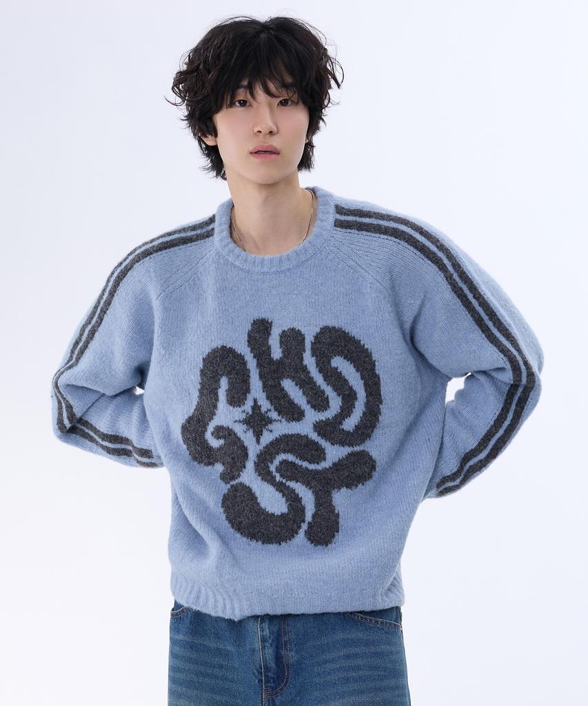 GHOST REPUBLIC Mohair Graphic Raglan Track Boucle Knit 4 Colors Gkm-159
