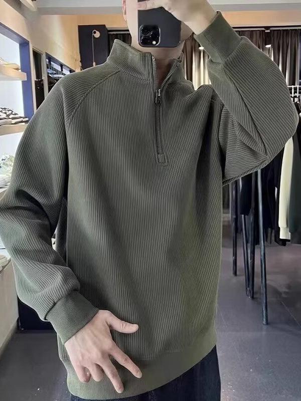 Men's Autumn Solid Color Half-Zip Sweatshirt - Loose Fit Versatile Streetwear Jacket