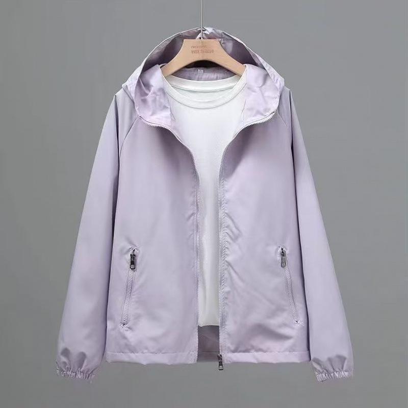Spring and Autumn Thin Everyday Jacket Hooded Single Color Relaxed Fit Windbreaker Jacket