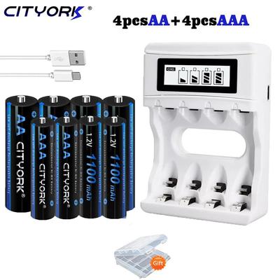 Cityork New 1.2V AA Rechargeable Battery 3000mAh + AAA Battery Rechargeable 1100mAh Aa Aaa NIMH and LCD Quick 1.2VAA/AAA Charger
