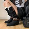 Metal Belt Buckle Tall Western Boots Retro Color Matching Thick Heel High Heel Cowboy Boots Knight Boots Long Boots