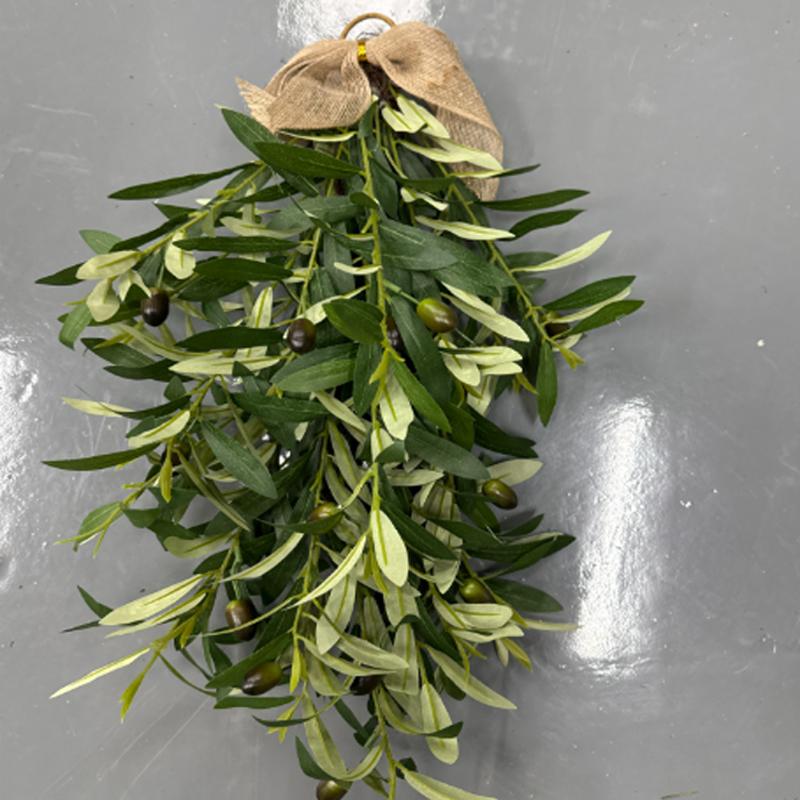 60cm Artificial Olive Garland-faux Olive Wreath With Greenery Leaves For Front Door, Wall Hanging Decor For Farmhouse