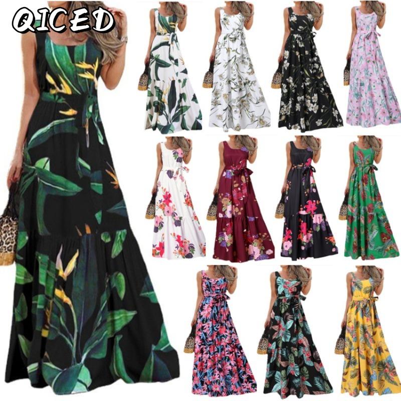 QICED Fashion Summer Spring Sleeveless U-Neck Casual Dresses