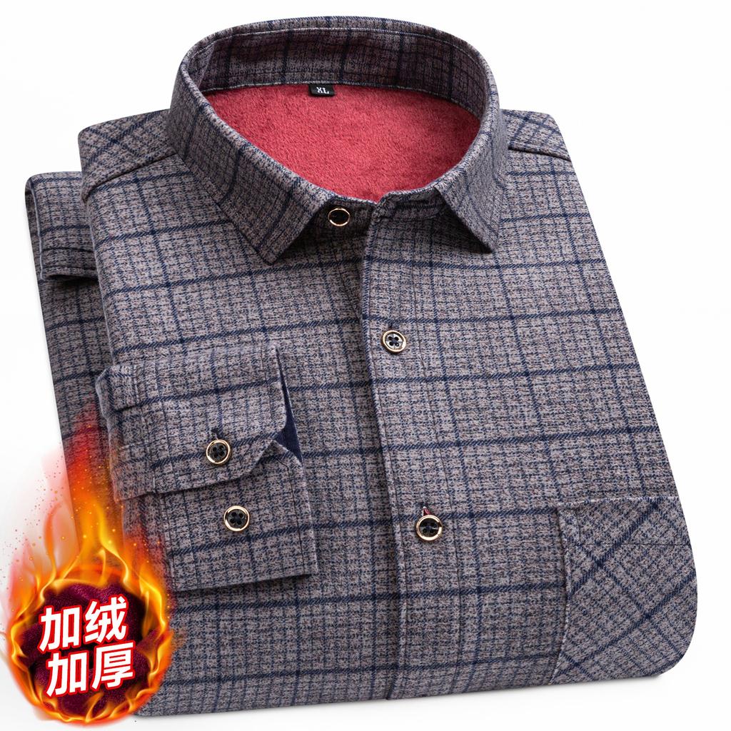 2026 Autumn Winter Men's Fashion Plaid Striped Print Shirts Double-sided Fleece Long Sleeve Thick Warm Shirts Soft Big Size 7XL