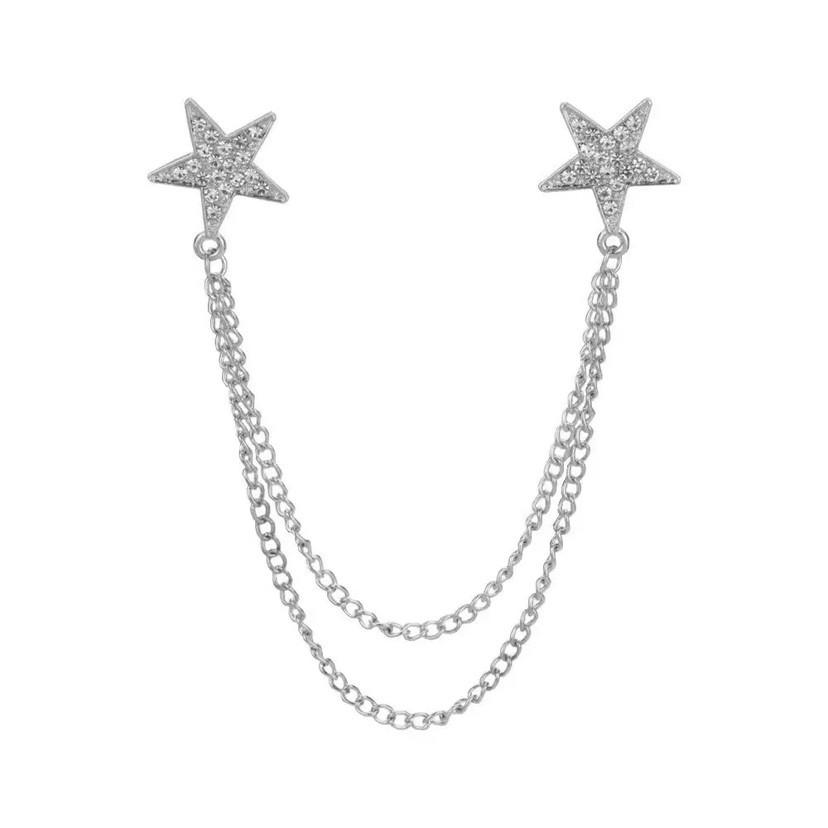 Korean Fashion Star Tassel Brooch - Rhinestone Inlaid Collar Pin Accessory