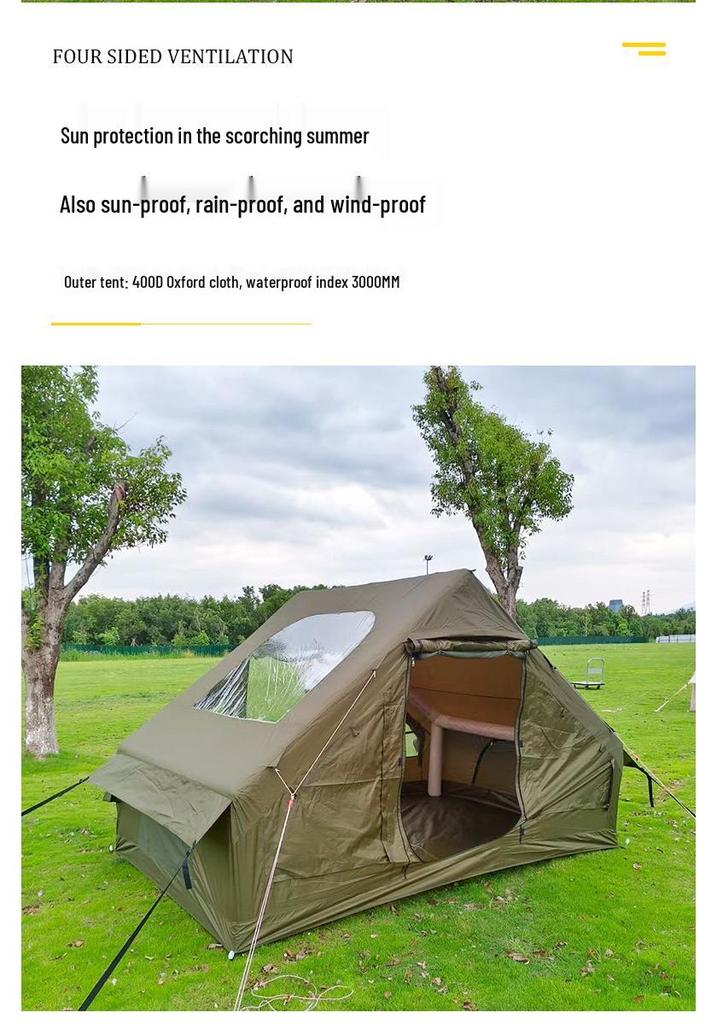 Large Skylight Double Door Inflatable Camping Tent - Windproof, Rainproof, and Thickened for Outdoor Travel.