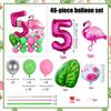 46pcs Flamingo Hawaii Theme Balloon Set Rose Red Digital Balloon 0-9 Leaf Balloon for Birthday Party Anniversary Decoration