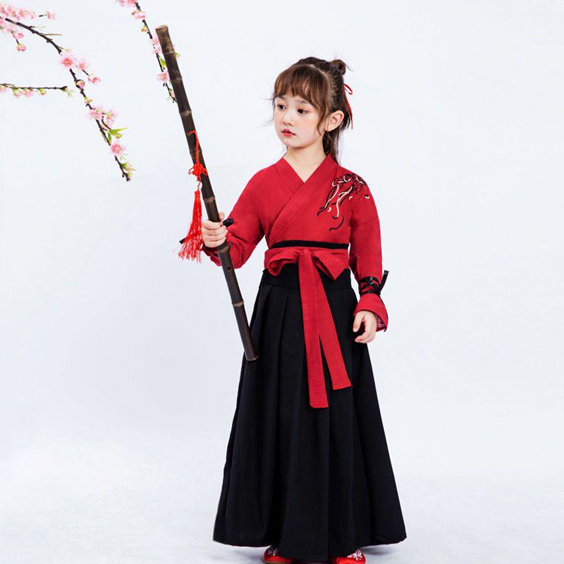 Letnia Sukienka Hanfu w Chińskim Stylu dla Dziewcząt - Elegancka Księżniczka Wróżka z Haftem i Szerokimi Rękawami