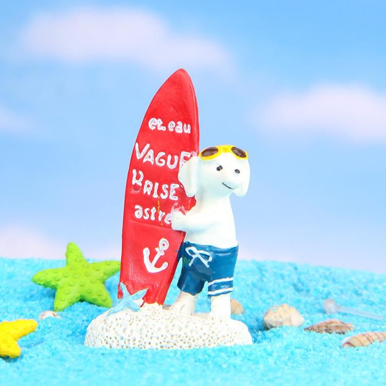 Surfing Resin Dog Miniature For Diorama And Scene Decoration Gift Collectible