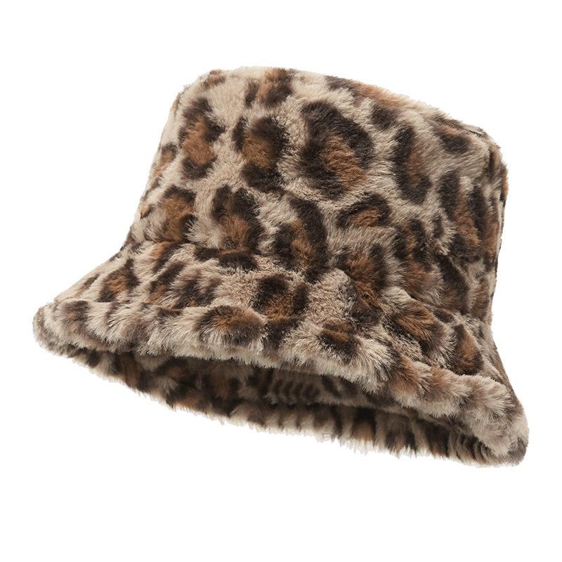 Hat Female Winter Leopard Print Bucket Hat Female Thermal Basin Hat Plush Bucket Hat