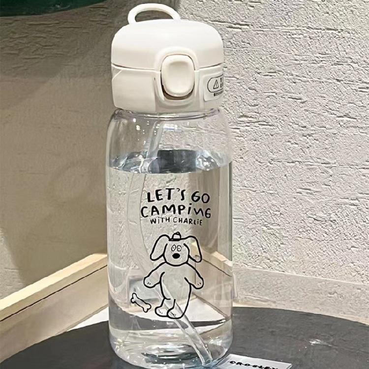 Portable Drop Resistant Hand Cup Water Bottles Clear Plastic Water Bottle with Straw Cartoon Water Cup for Gym School