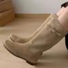 New round head matte leather soft surface boots women's versatile thick heel temperament knight boots