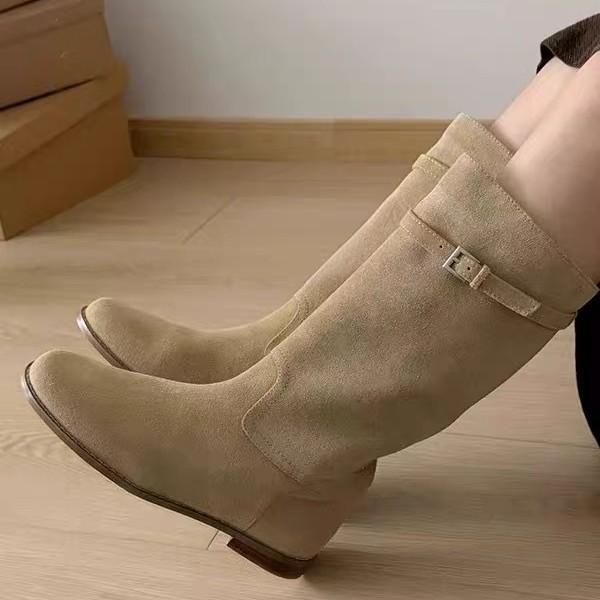 New round head matte leather soft surface boots women's versatile thick heel temperament knight boots