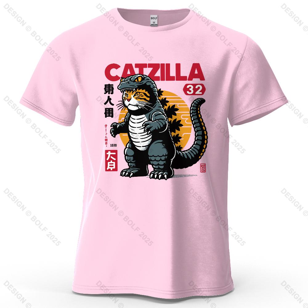 Catzilla Creative Printed Unisexs Tshirt 100 Cotton Oversized Playful Graphic Tees For Unisex Tops Tees Streetwear