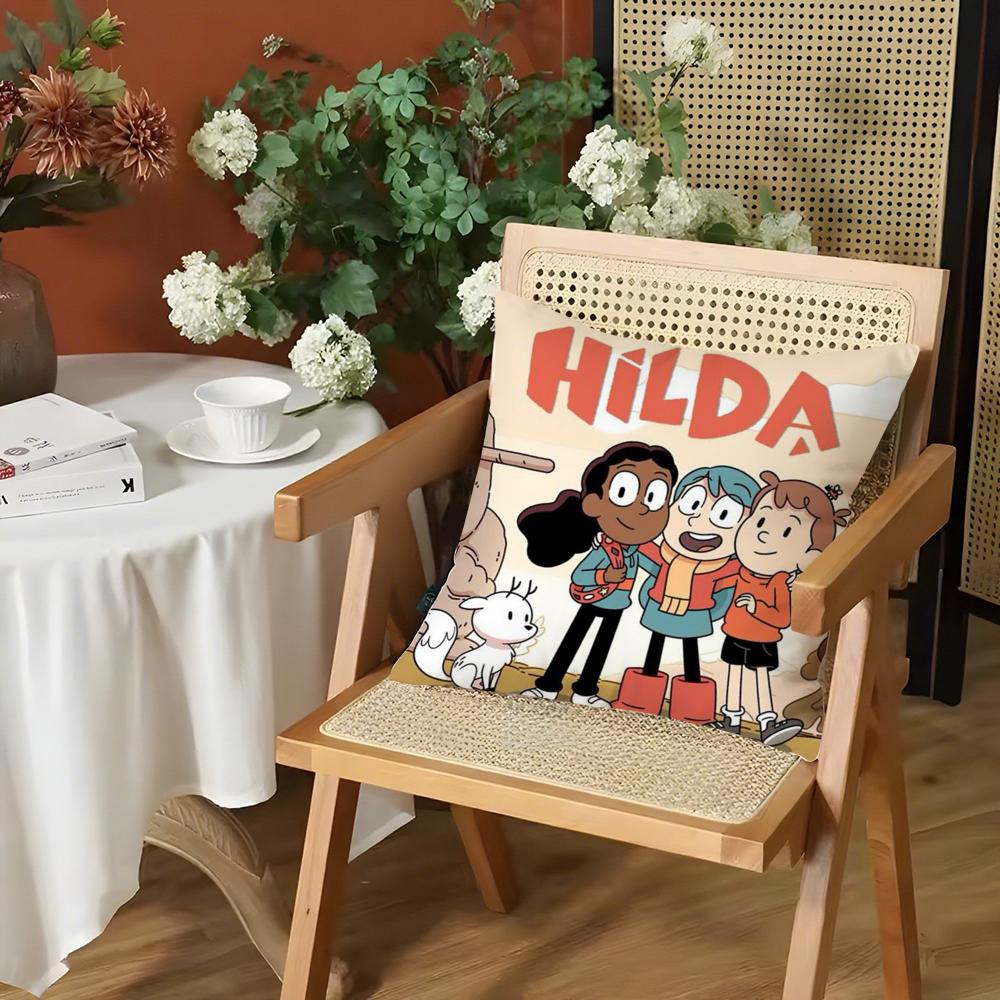 

Cartoon HHilda Cushion Cover Silky Short Plush Invisible Zipper Dustproof Sofa Pillow Case for Home Decor 30x30cm
