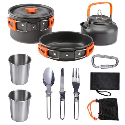 Cross-Border Best-Selling Outdoor Cookware: Three-Piece Camping Tableware & Teapot Set