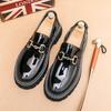 Hairstylist Leather Shoes British Patent Leather Glossy Inner Height Increase Big Head Casual Square Head Beanie Shoes
