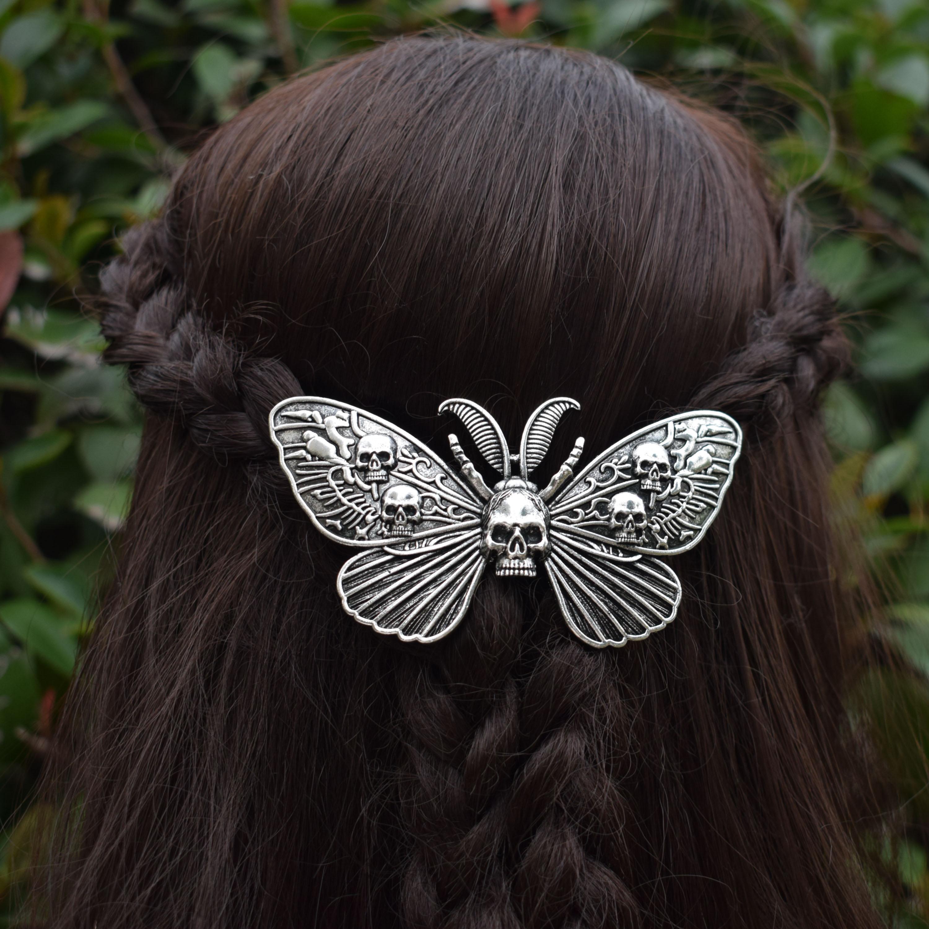 Grandes Pinces à Cheveux Métal Vintage Chauve-souris - Pinces Fleur Celtique pour Cheveux Épais Cadeaux pour Filles