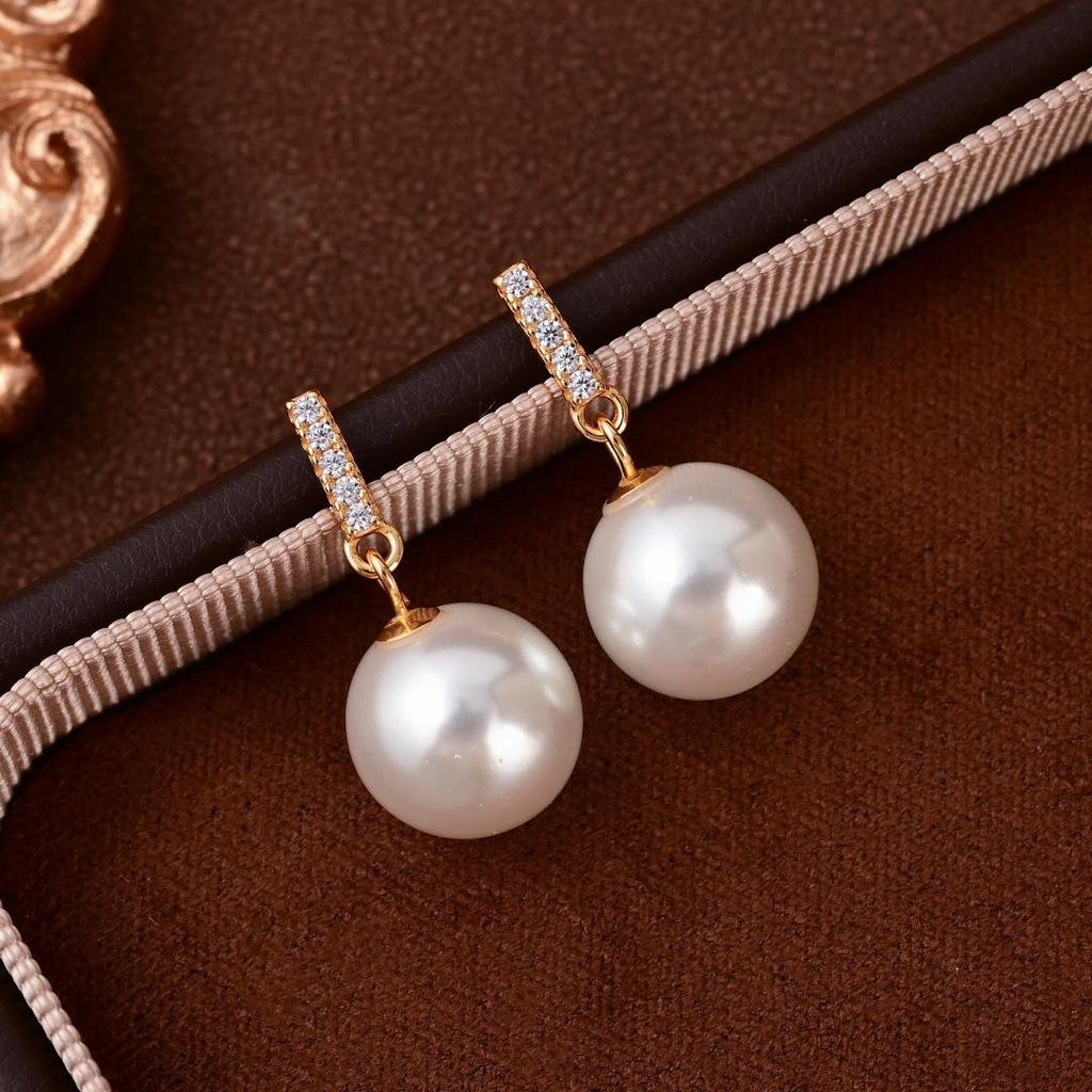 S925 Sterling Silver Pearl & Zirconia Stud Earrings - Elegant & Versatile Design E048