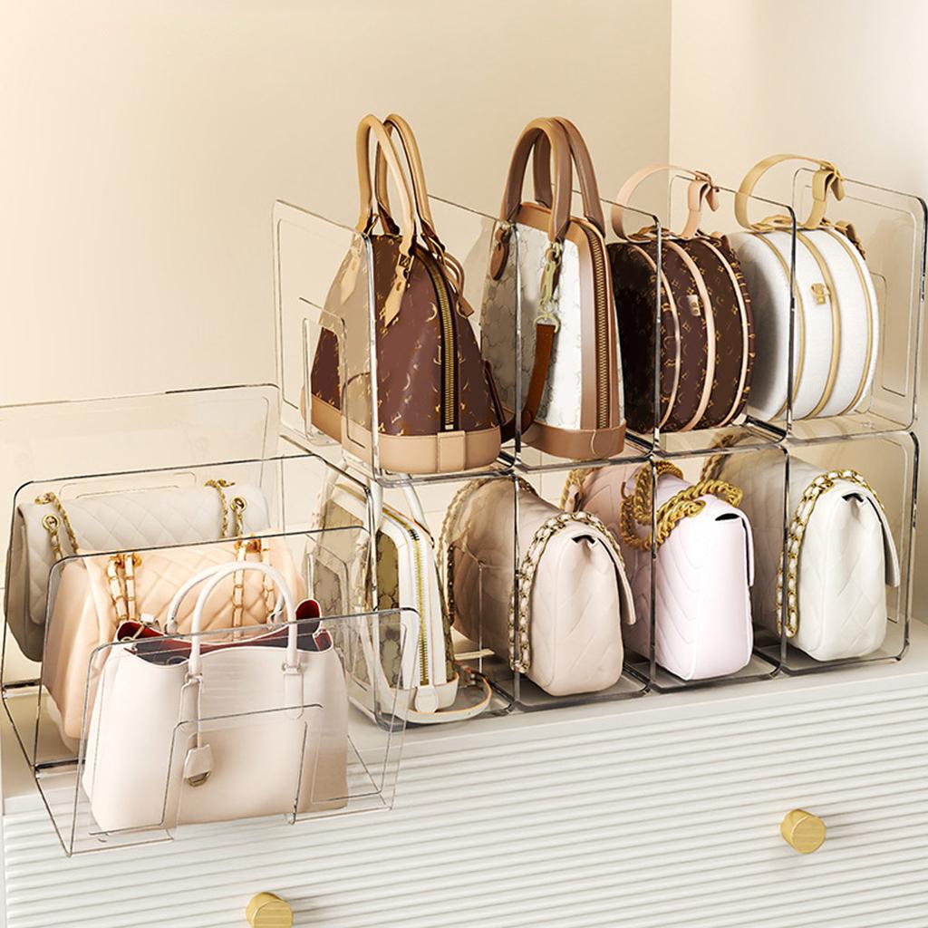 Handbag storage rack Organizer 4 Slots Transparent Closet Purse Storage rack Acrylic wardrobe Bag storage holder Purse Display