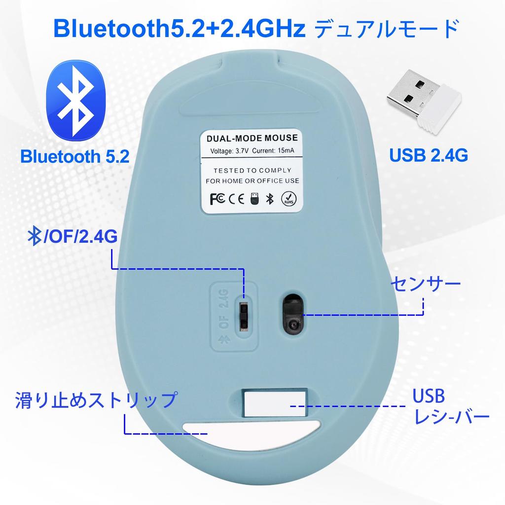 Wonzir Wireless Mouse, Bluetooth 5.2, Quiet, Type-C Rechargeable, 3-Level DPI Switching, 2.4GHz Optical, Compatible with Mac, Windows, Android, iOS,