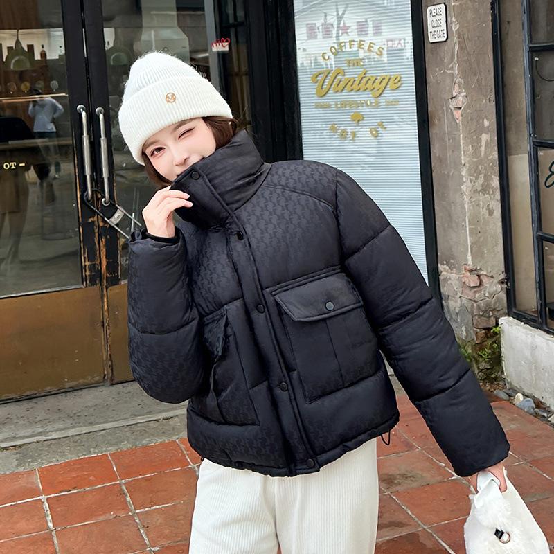 Hooded down cotton clothes women's new short winter large size thickened stand-up neck padded jacket tide