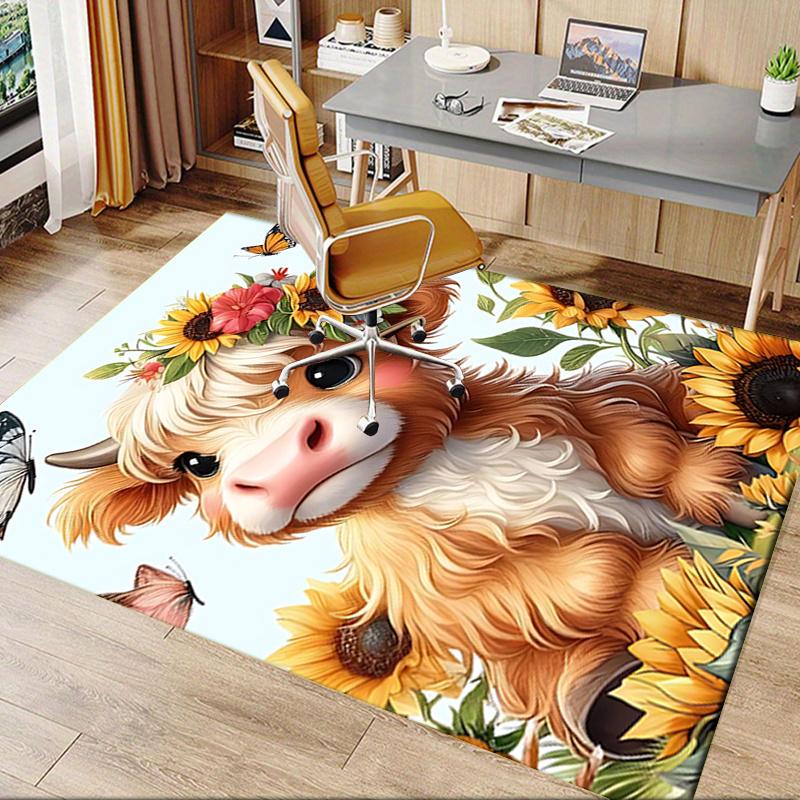 Highland Bull Theme Chair Mat: Office Carpet Oversized Rug for Home Decor, Sofa Mat, Desk Pad, Gift Idea for Any Room