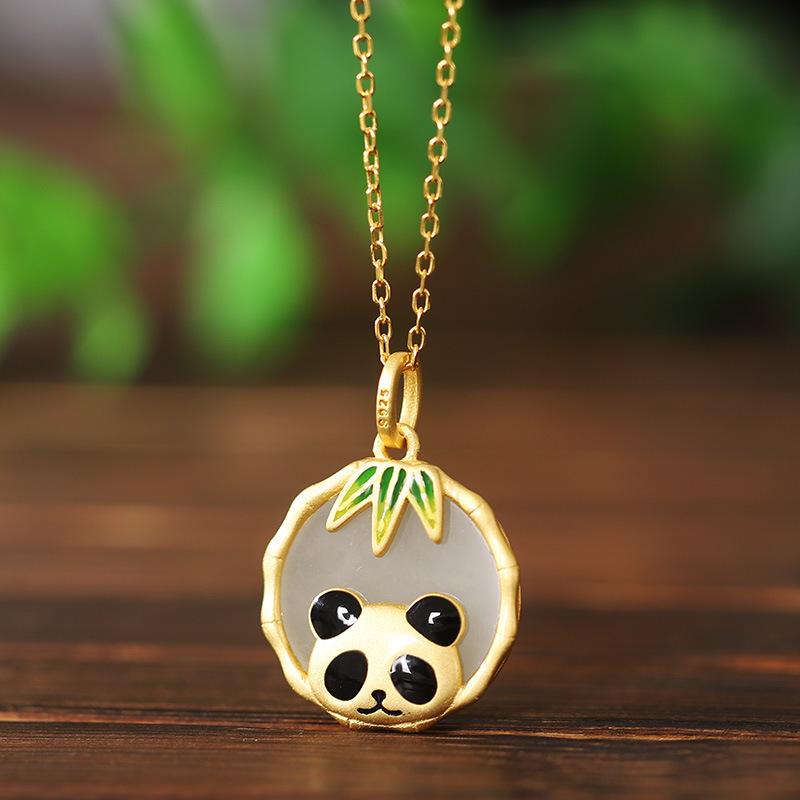 

Hetian Jade Panda Bamboo Pendant Necklace for Women