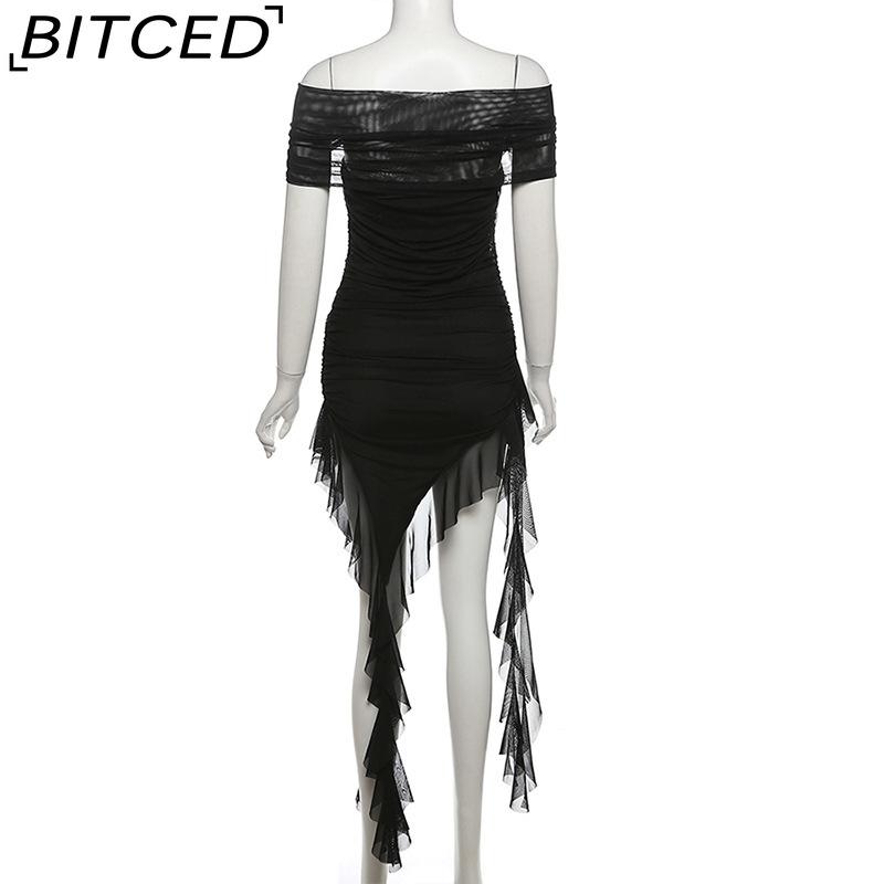 BITCED Spring Women's Solid-Color Slim-Fit High-Waisted Fashion Off-the-Shoulder Strapless Dress