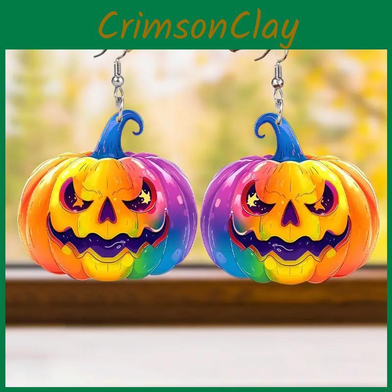 Themed Halloween Creative Colorful Pumpkin Pattern Women Earrings Acrylic