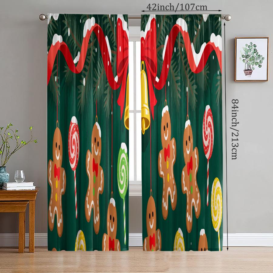 Christmas Gingerbread Man Printed Curtains Pole Bag Decorations Daily Home Room Made Of Polyester