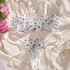 Off-white Ribbon Sexy Lingerie Skin-friendly Breathable Flower Lace Underwear Set Ultra-thin Embroidered Bra