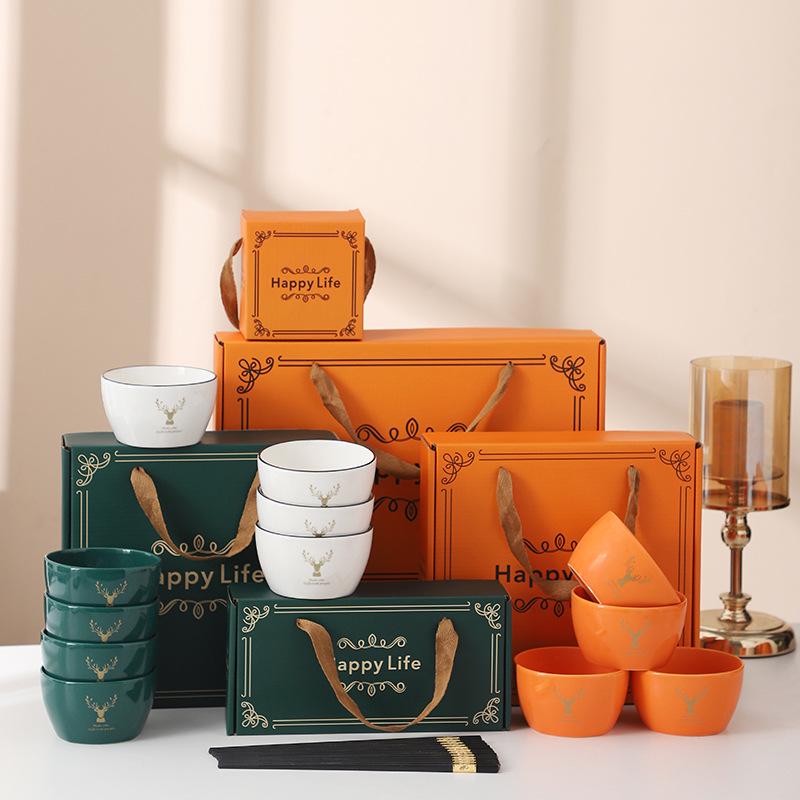 Creative Ceramic Bowl, Chopsticks, and Spoon Set - Perfect Gift for Company Openings and Events