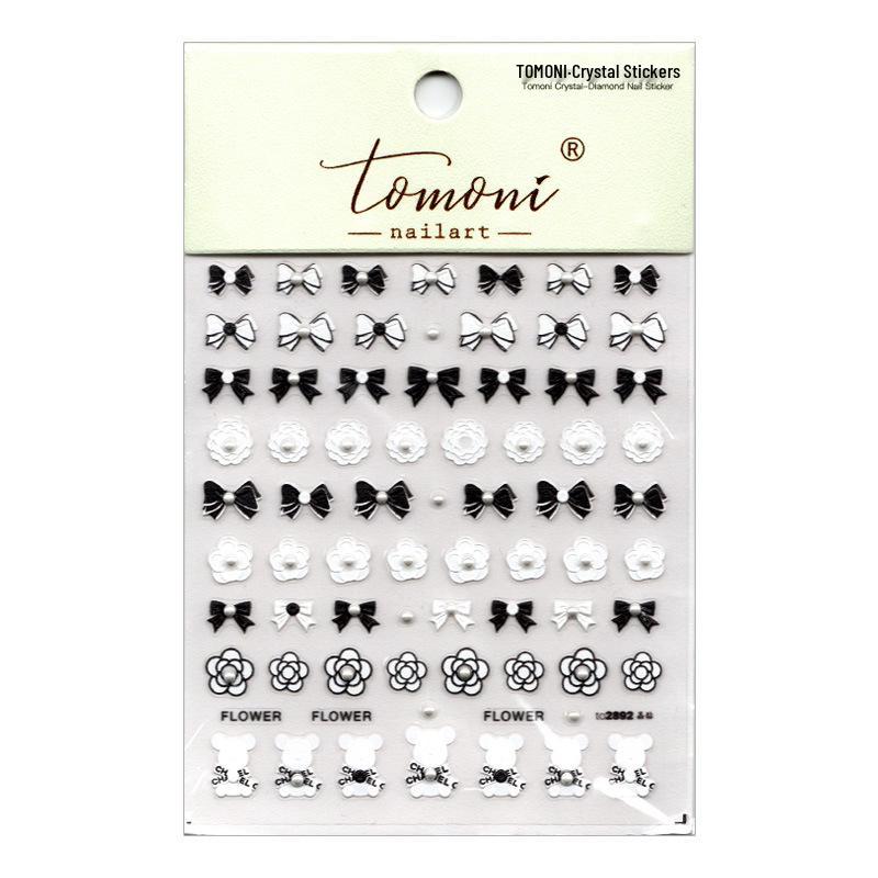 

3D хрустальные наклейки для ногтей с дизайном черного и белого банта