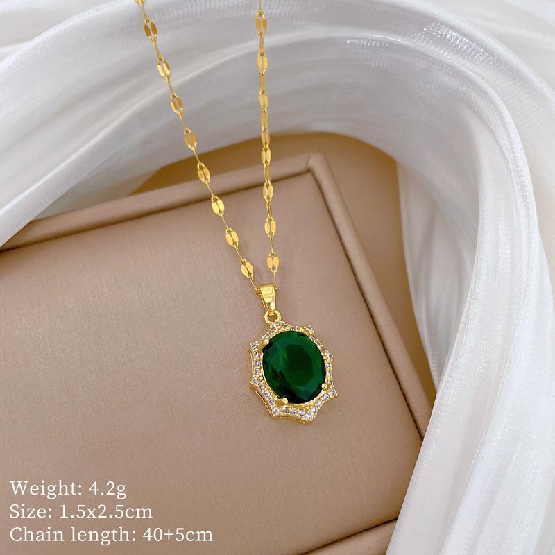 Rautenförmiges Pferdeaugen-Halsketten-Ohrring-Set Leichter Luxus Leicht Intarsiert Personalisiertes Temperament Bankett-Ohrring-Halsketten-Kombination