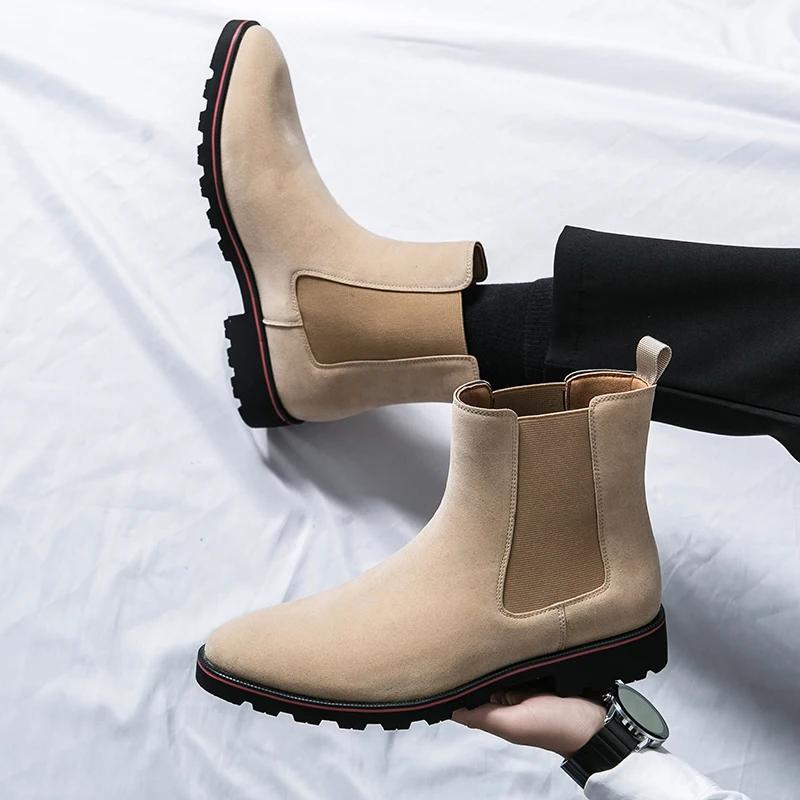 High-quality Low Heel Comfort Chelsea Men's Pointed Midsole Cowboy Boot British Style Official Business Brand Straight Leg Boots