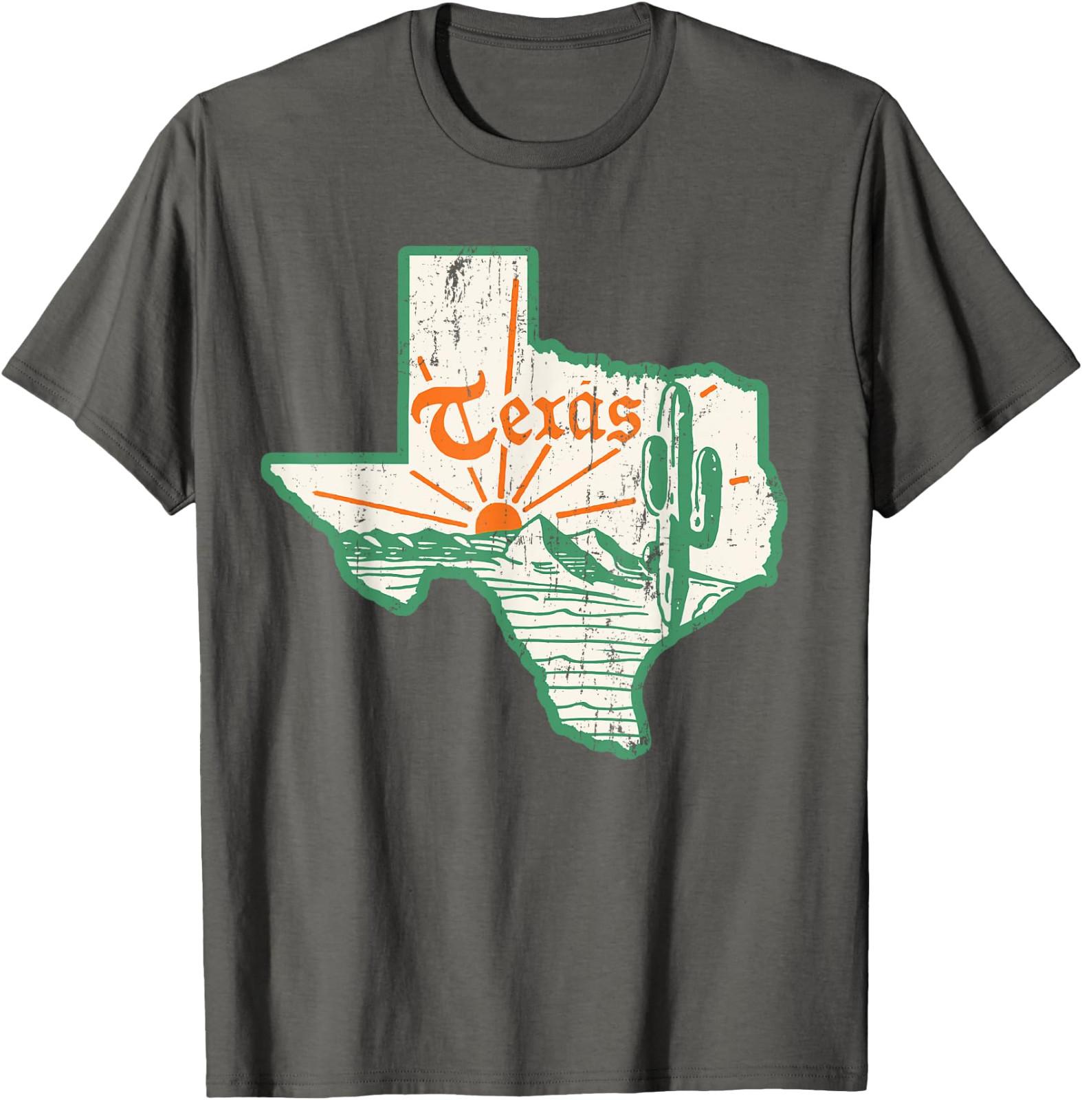 Vintage Texas Home State Map Pride Cactus Texan Retro Rodeo T-Shirt Size S-4XL S