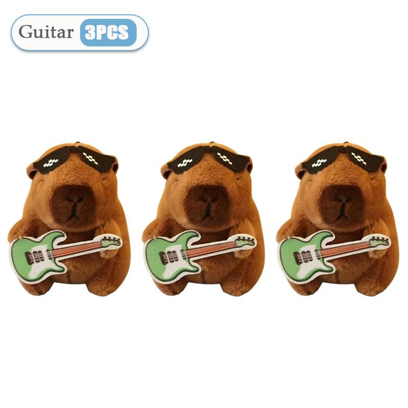 1-20PCS Cute Guitar Capybara Plush Toy Cartoon Guinea Pig Pendant Stuffed Doll Backpack Keychain Bag Car Key Ring Decor Kid Gift